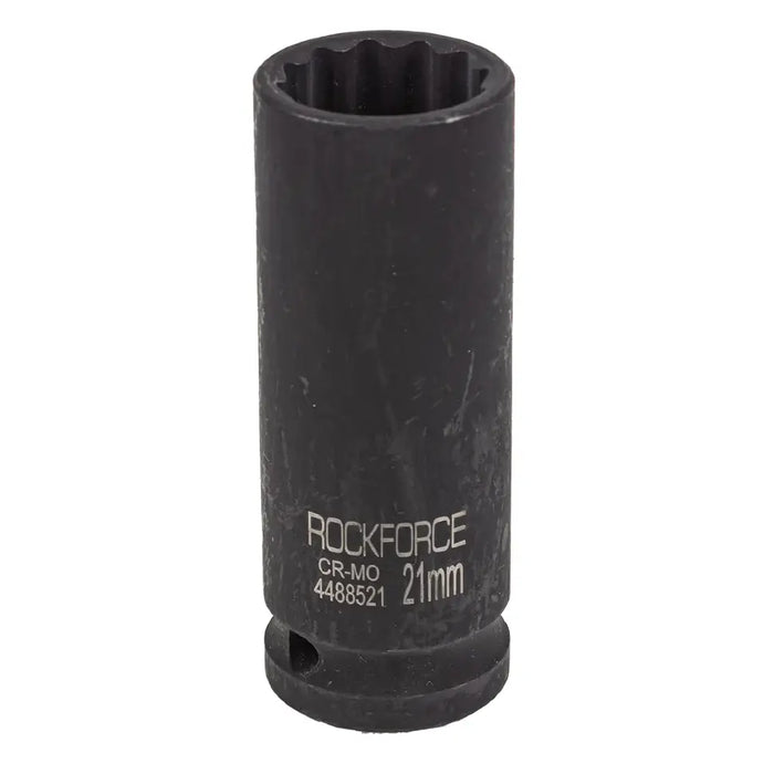 12-kant krafthylsa lång 21mm, 1/2" fäste, märke RockForce