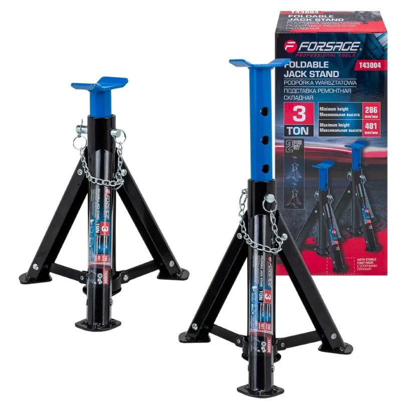 Hopfällbar domkraftsställning 3 ton från Forsage – set om två med originalförpackning