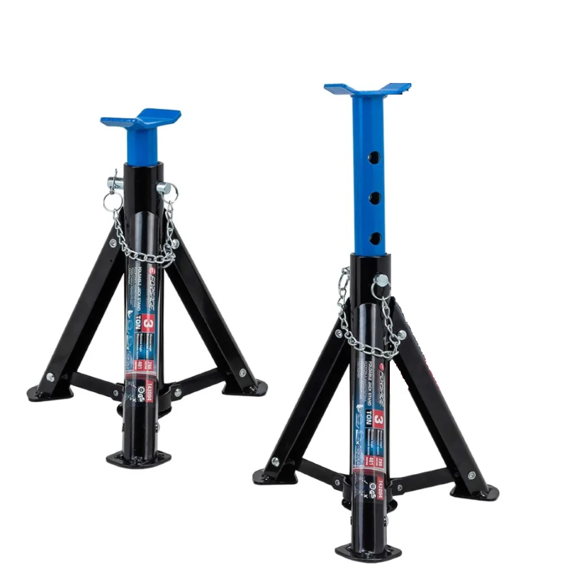 Set med två justerbara domkraftsställningar i svart och blått – maxkapacitet 3 ton