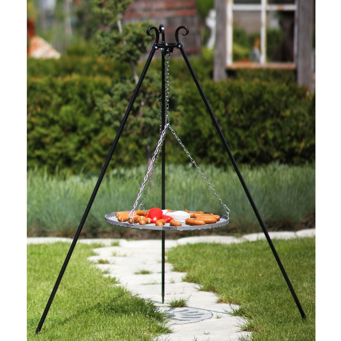 Grillstativ 180 cm med hängande grillgaller i rostfritt stål – utomhus barbecue i naturlig miljö