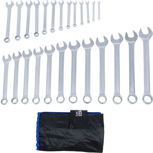 Blocknyckelsats tum SAE 25 delar i rullfodral ring och gaffelnycklar