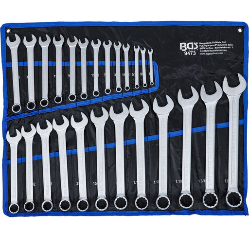 Blocknyckelsats tum SAE 1/4–1 1/4 25 delar ring gaffelnycklar med rullfodral