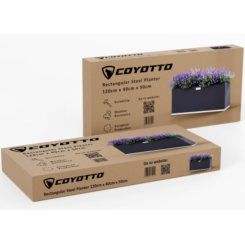 Förpackning av Coyotto planteringskärl – kompakt, säker och enkel att montera