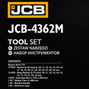 Innehållsförteckning för JCB hylsnyckelsats 1/2 tum
