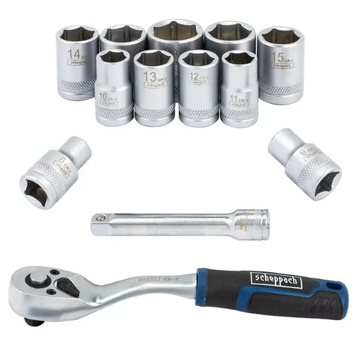 Hylsnyckelsats 13 delar 3/8" med spärrnyckel och hylsor från Scheppach