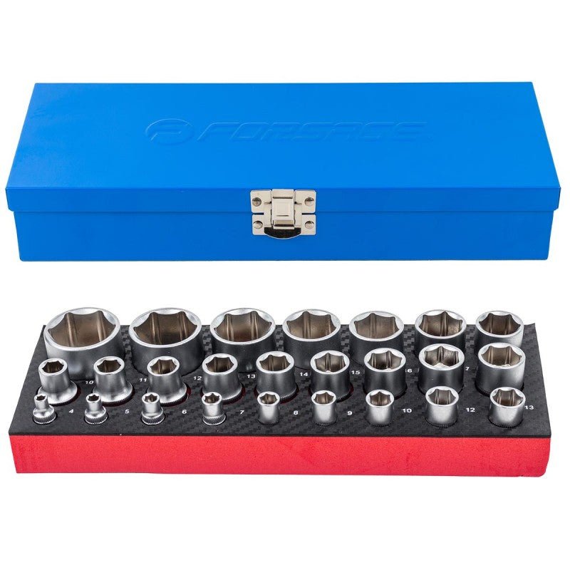 Hylssats 4 - 32mm. 1/2" & 1/4" i metallåda - Forsage Sweden