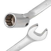 Närbild på ledat ringhuvud och öppen ände av JCB nyckel