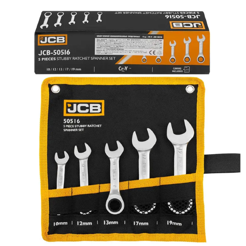 JCB spärrnyckelsats med originalförpackning och verktygsrulle