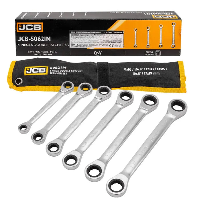 JCB spärrnyckelsats 6 delar med förpackning, väska och nycklar utlagda