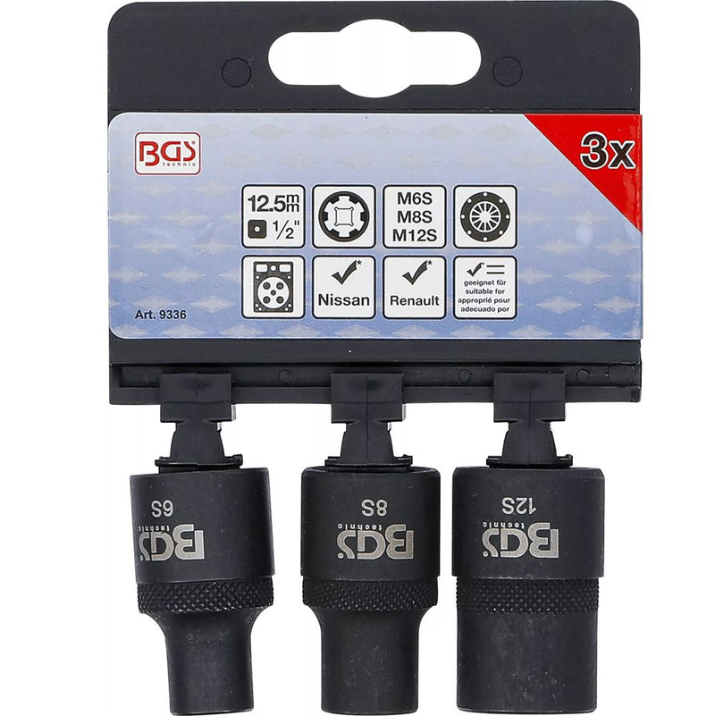 RIBE hylsor M6S M8S M12S med kil-profil för 1/2" sats