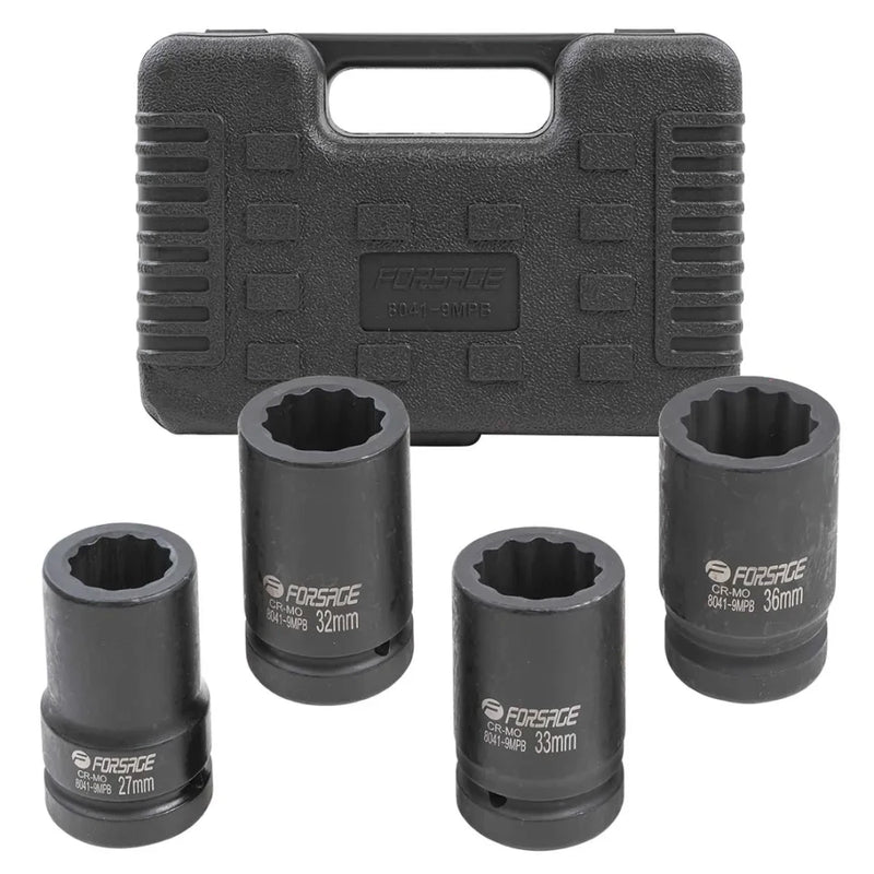 Krafthylssats 1" lång 12-kant, 4 delar (27-36 mm)