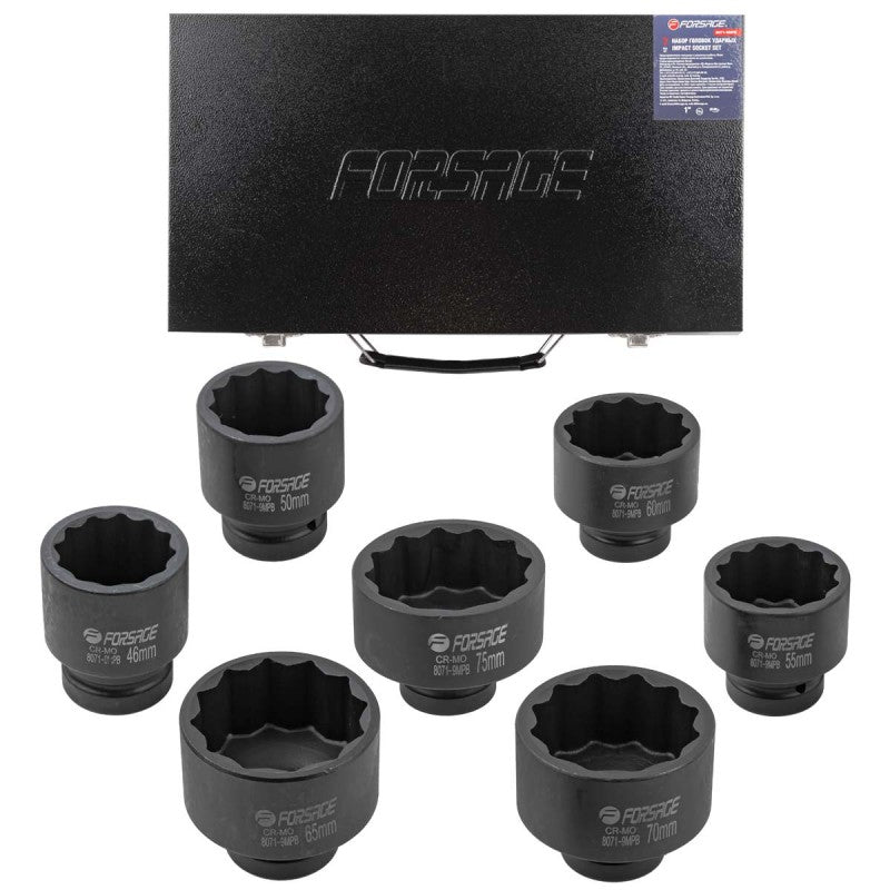 Krafthylssats 1", 7 delar (46-75mm) - Forsage Sweden