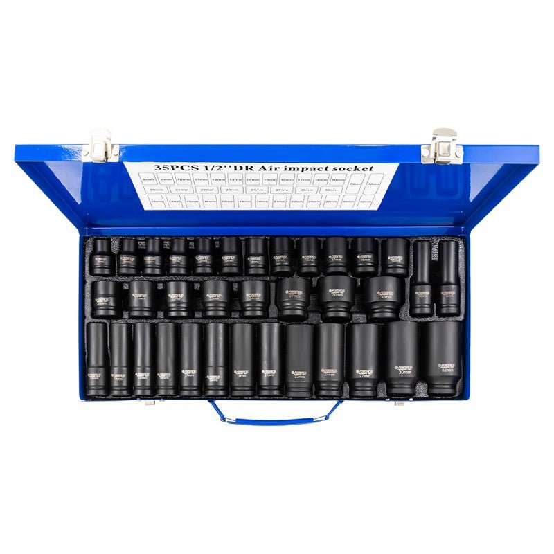Krafthylssats djupa och korta 1/2", 35 delar (8 - 32mm) - Forsage Sweden