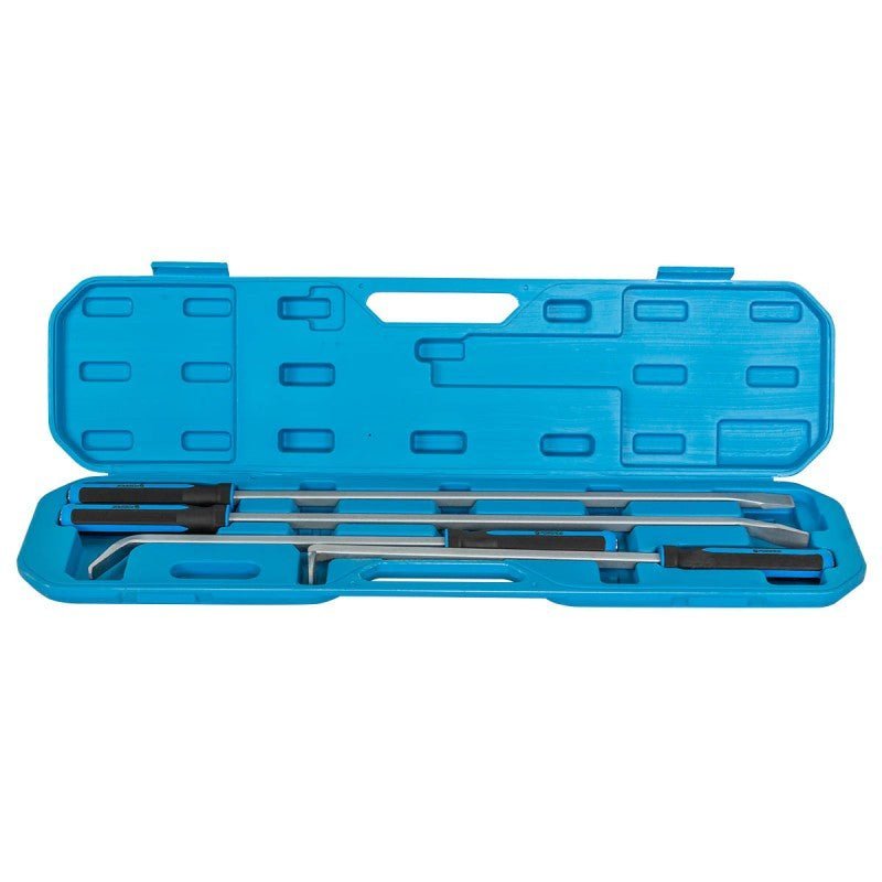 Fyra brytjärn i olika längder och böjda vinklar, designade för maximal hävstångseffekt.