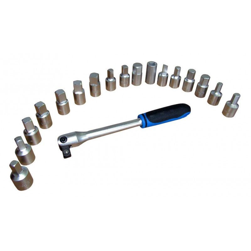 Oljepluggshylsor 3/8'' i metallåda, 18 delar - Forsage Sweden