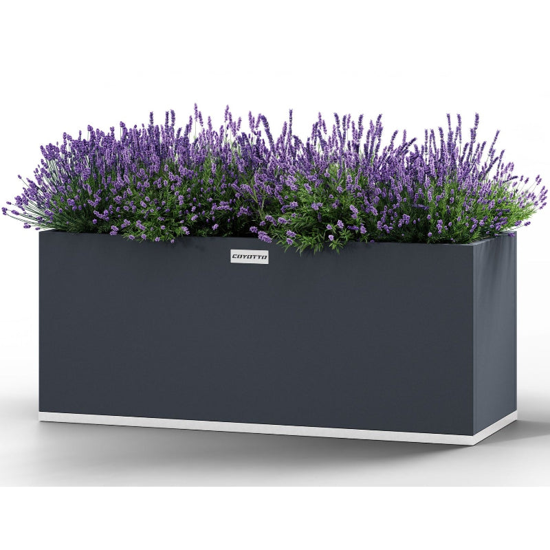 Rektangulär stålkruka från Coyotto utan fötter eller hjul – minimalistisk och elegant design.