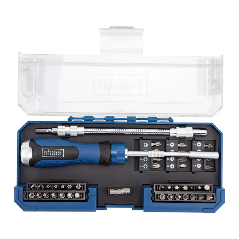 Scheppach skruvmejsel- och bitssats 43 delar, frontvy
