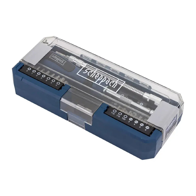 Scheppach 43-delars skruvmejsel- och bitssats i plastetui