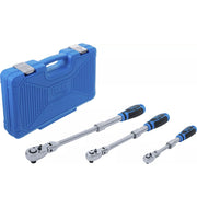 Spärrhandtag sats utdragbar och vinkelbar 1/4", 3/8" och 1/2" med plastkassett
