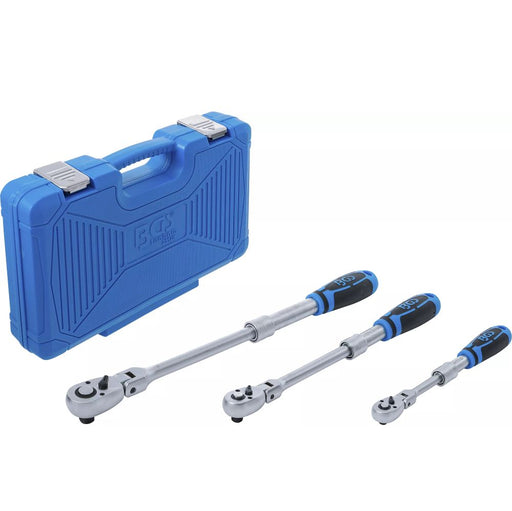 Spärrhandtag sats utdragbar och vinkelbar 1/4", 3/8" och 1/2" med plastkassett