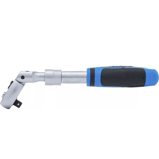 Närbild spärrhandtag med vinkelbart huvud och teleskopisk funktion