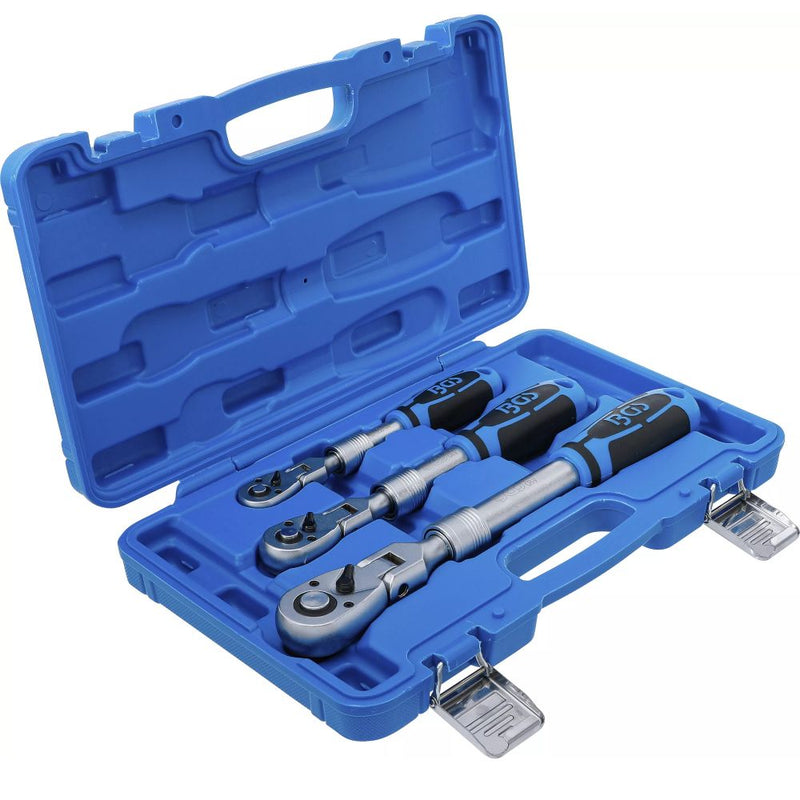Spärrhandtag sats utdragbar och vinkelbar 1/4", 3/8" och 1/2" med plastförpackning