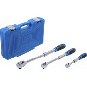 Utdragbart spärrhandtag 1/4", 3/8" och 1/2" i plastkassett, 3 delar