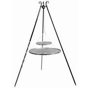 Grillstativ 180 cm med två grillgaller i naturligt stål