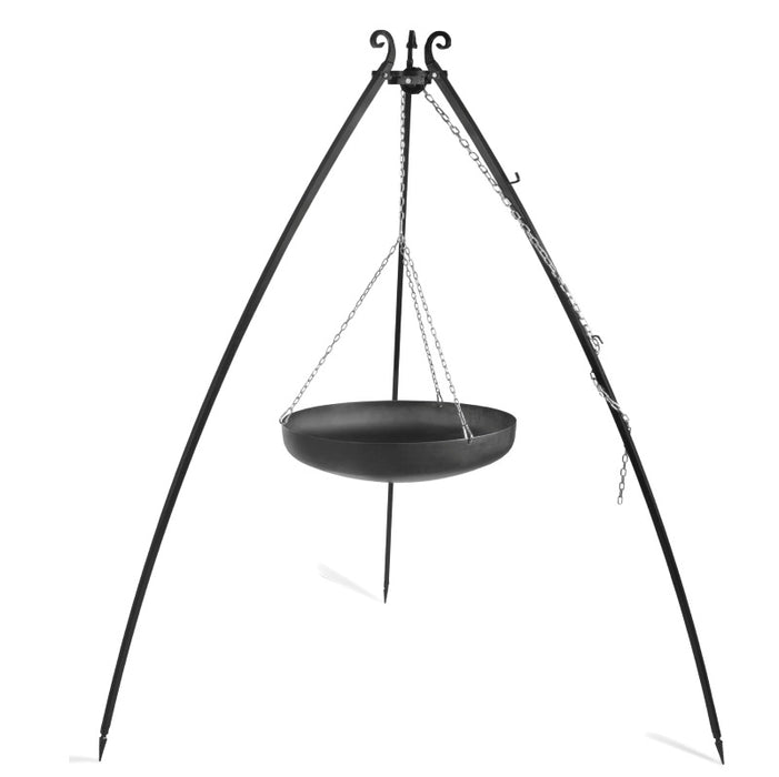 Cook King tripod 200 cm med hängande wok i svart stål, idealisk för grillning och matlagning