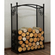 Elegant vedställ CHERRY med dekorativa sidor i smide, stående mot vägg